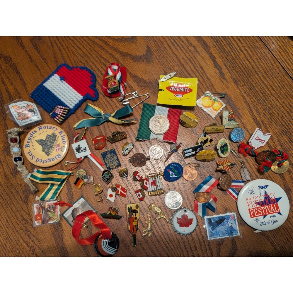 Vintage 90s Rotary International Pins Youth Exchange Lot Of 50 Coins 1979 Canada
